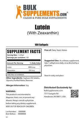 Photo of the BulkSupplements.com Lutein (with Zeaxanthin) label