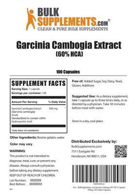 Photo of the BulkSupplements.com Garcinia Cambogia Extract (60% HCA) label