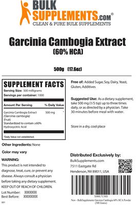 Photo of the BulkSupplements.com Garcinia Cambogia Extract (60% HCA) label