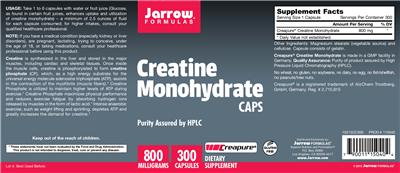 Photo of the Jarrow Formulas Creatine Monohydrate Caps label