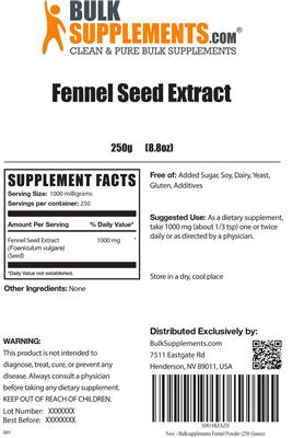 Photo of the BulkSupplements.com Fennel Seed Extract label
