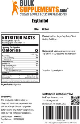 Photo of the BulkSupplements.com Erythritol label