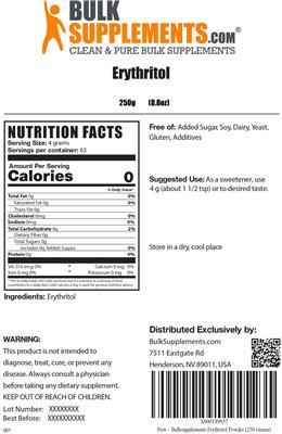 Photo of the BulkSupplements.com Erythritol label