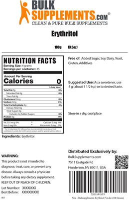 Photo of the BulkSupplements.com Erythritol label