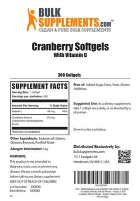 Photo of the BulkSupplements.com Cranberry Softgels with Vitamin C label