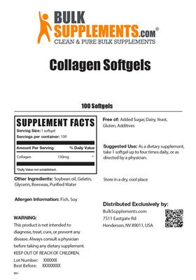 Photo of the BulkSupplements.com Collagen Softgels label