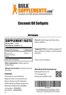 Photo of the BulkSupplements.com Coconut Oil Softgels label