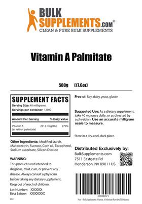 Photo of the BulkSupplements.com Vitamin A Palmitate label