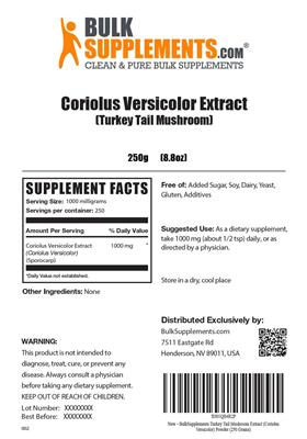 Photo of the BulkSupplements.com Coriolus Versicolor Extract (Turkey Tail Mushroom) label