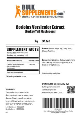 Photo of the BulkSupplements.com Coriolus Versicolor Extract (Turkey Tail Mushroom) label