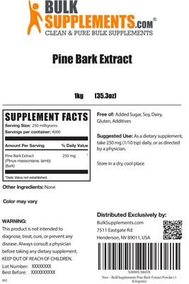 Photo of the BulkSupplements.com Pine Bark Extract label