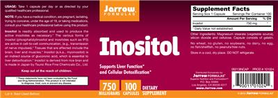 Photo of the Jarrow Formulas Inositol 750 mg label