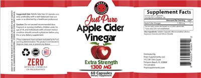 Photo of the Angry Supplements Just Pure Apple Cider Vinegar 1300 mg Extra Strength label