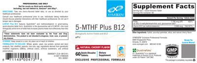 Photo of the XYMOGEN 5-MTHF plus B12 Natural Cherry Flavor label