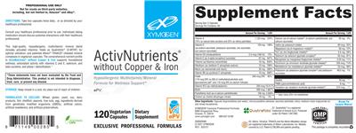 Photo of the XYMOGEN ActivNutrients without Copper & Iron label