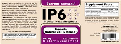 Photo of the Jarrow Formulas IP6 500 mg label