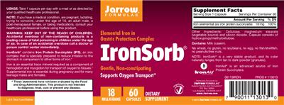 Photo of the Jarrow Formulas IronSorb 18 mg label
