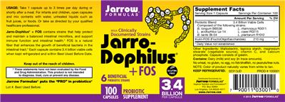 Photo of the Jarrow Formulas Jarro-Dophilus + FOS label