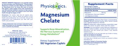 Photo of the PhysioLogics Magnesium Chelate label