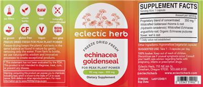 Photo of the Eclectic Herb Echinacea Goldenseal 350 mg label