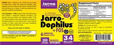 Photo of the Jarrow Formulas Jarro-Dophilus + FOS label