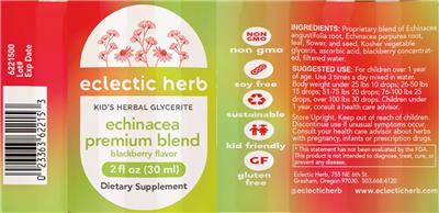 Photo of the Eclectic Herb Kids Echinacea Premium Blend Blackberry Flavor label