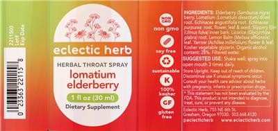 Photo of the Eclectic Herb Lomatium Elderberry Throat Spray label