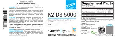 Photo of the XYMOGEN K2-D3 5000 label