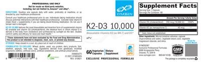 Photo of the XYMOGEN K2-D3 10,000 label