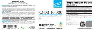 Photo of the XYMOGEN K2-D3 10,000 label