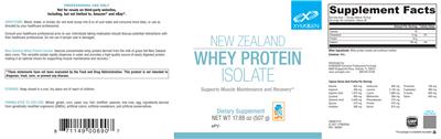 Photo of the XYMOGEN New Zealand Whey Protein Isolate label