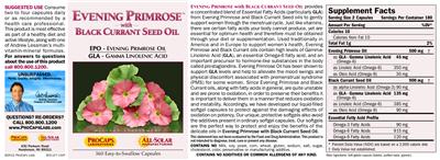 Photo of the ProCaps Laboratories Evening Primrose with Black Currant Seed Oil label
