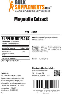 Photo of the BulkSupplements.com Magnolia Extract label