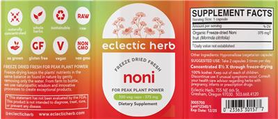 Photo of the Eclectic Herb Noni 375 mg label