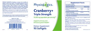 Photo of the PhysioLogics Cranberry+ Triple Strength label