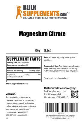 Photo of the BulkSupplements.com Magnesium Citrate label
