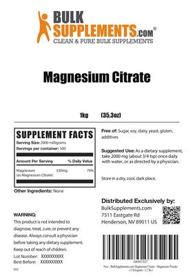 Product label for Magnesium Citrate