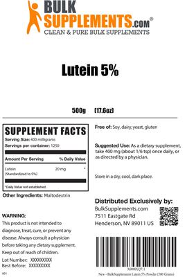 Photo of the BulkSupplements.com Lutein 5% label