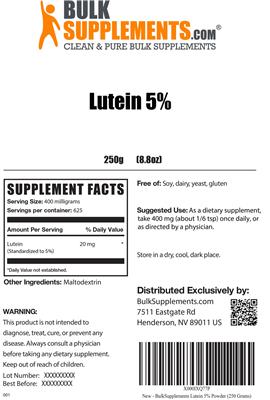 Photo of the BulkSupplements.com Lutein 5% label