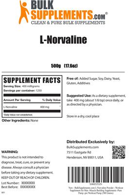 Photo of the BulkSupplements.com L-Norvaline label