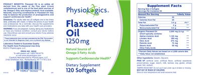 Photo of the PhysioLogics Flaxseed Oil 1250 mg label
