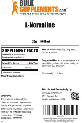 Photo of the BulkSupplements.com L-Norvaline label