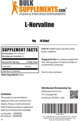 Photo of the BulkSupplements.com L-Norvaline label