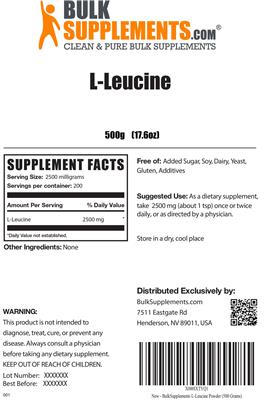 Photo of the BulkSupplements.com L-Leucine label