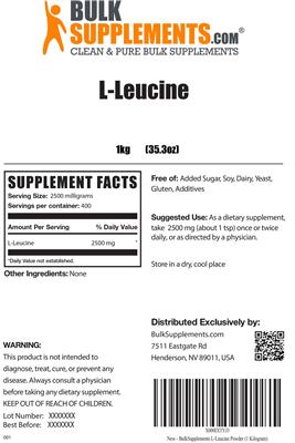 Photo of the BulkSupplements.com L-Leucine label