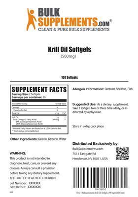 Photo of the BulkSupplements.com Krill Oil Softgels 500 mg label
