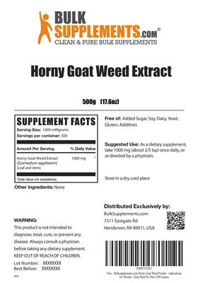 Photo of the BulkSupplements.com Horny Goat Weed Extract label
