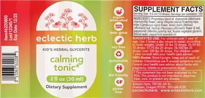 Photo of the Eclectic Herb Kid's Calming Tonic label