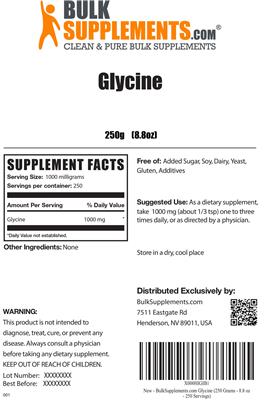 Photo of the BulkSupplements.com Glycine label