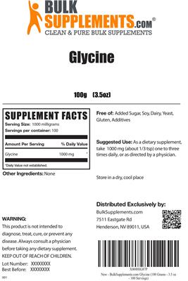 Photo of the BulkSupplements.com Glycine label